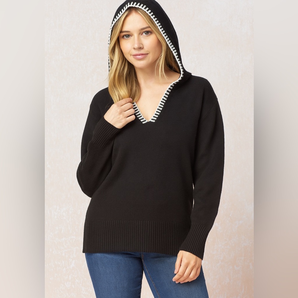 1251.Black Hooded Women's  Knited Sweater cozy very soft